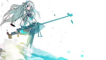 HD PC desktop wallpaper featuring Chaika from the anime Chaika -The Coffin Princess- holding a long rifle, with a light, ethereal background.