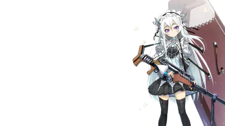 Anime-inspired HD desktop wallpaper featuring Chaika from Chaika - The Coffin Princess, showcasing her in a detailed outfit with a rifle, set against a minimalist background.