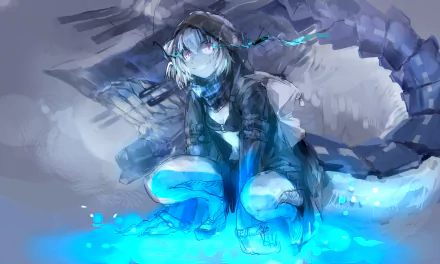 Anime-style HD PC desktop wallpaper featuring a character from Kantai Collection with a futuristic battleship re-class design, glowing blue accents, and dynamic atmospheric effects.