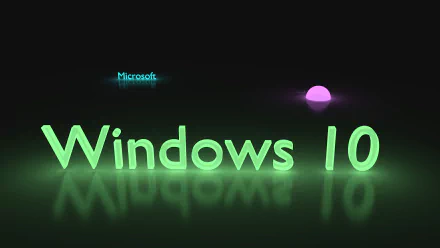 A vibrant HD desktop wallpaper featuring the text Windows 10 in glowing green, set against a dark background with a subtle purple orb, highlighting technology and modern design.