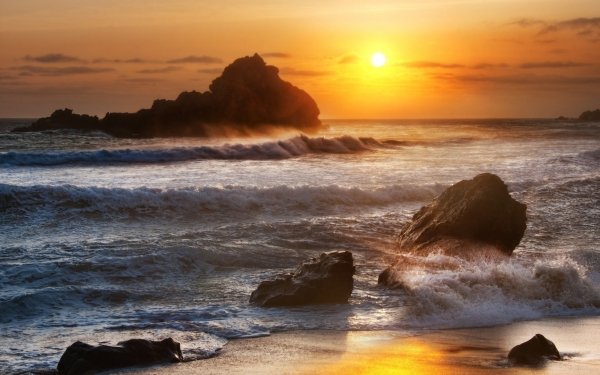 Earth Sunrise Dawn Sea Beach Nature Seashore Wave Seascape Sun Rock Evening HD Wallpaper | Background Image