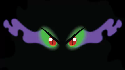 HD PC desktop wallpaper of King Sombra (My Little Pony: Friendship Is Magic) — glowing red-green eyes and purple shadow horns emerging from blackness.
