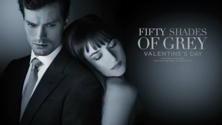 HD desktop wallpaper featuring Dakota Johnson and Jamie Dornan in Fifty Shades of Grey, with promotional Valentine's Day text.