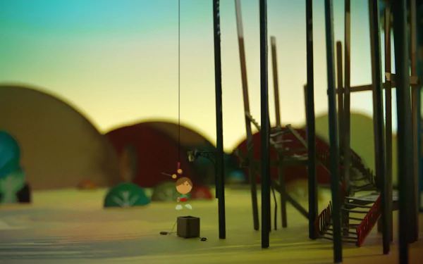 HD desktop wallpaper from Lumino City game, featuring artistic scenery with colorful landscape and whimsical structures.