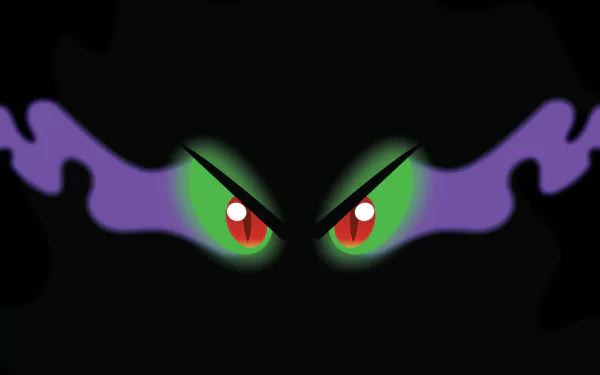 HD PC desktop wallpaper of King Sombra (My Little Pony: Friendship Is Magic) — glowing red-green eyes and purple shadow horns emerging from blackness.