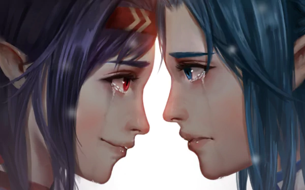 HD desktop wallpaper featuring Asuna Yuuki and Yuuki Konno from Sword Art Online II, depicted with tears in a close, emotional scene.
