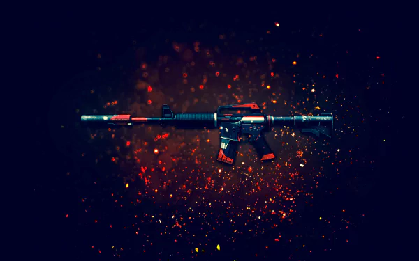 HD desktop wallpaper featuring a rifle from the video game Counter-Strike: Global Offensive, set against a fiery, sparkling background.