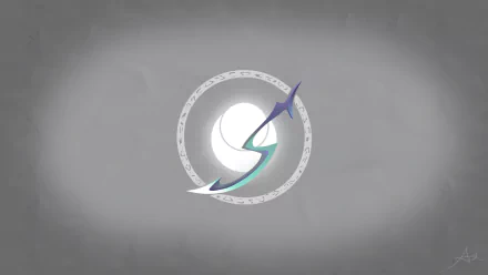 Minimalist HD desktop wallpaper featuring Diana’s crescent blade emblem from the video game League of Legends against a muted gray background.