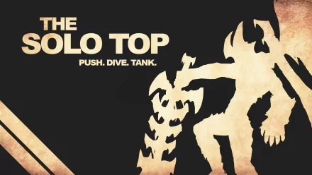 HD PC desktop wallpaper featuring Aatrox from League of Legends with the text THE SOLO TOP PUSH. DIVE. TANK. in a bold, stylized design.