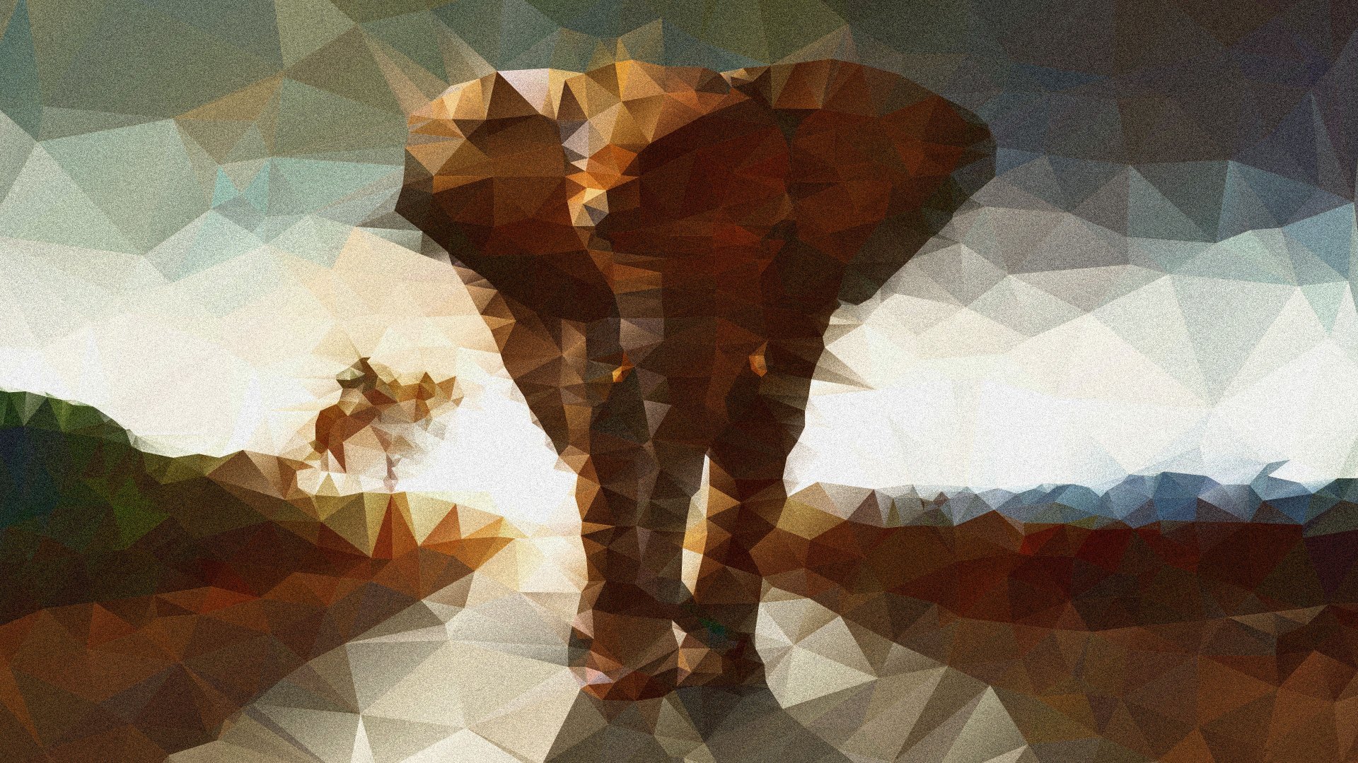 A geometric artwork featuring an African bush elephant, captured in warm tones against a natural backdrop, serving as an engaging 4K Ultra HD desktop wallpaper and background.