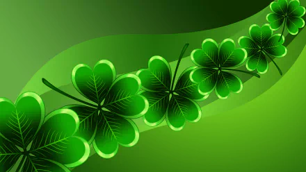 HD PC desktop wallpaper featuring a vibrant green background with a flowing pattern of glowing shamrocks, celebrating St. Patrick's Day holiday.