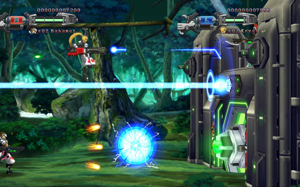 HD desktop wallpaper of Hard Corps: Uprising featuring characters engaging in action-packed gameplay in a vibrant forest setting.