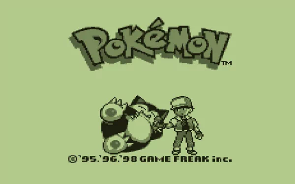 A nostalgic HD wallpaper featuring Red and Snorlax from Pokémon, showcasing the iconic video game series Pokémon: Red and Blue against a green background.