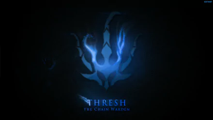 HD wallpaper featuring Thresh, the Chain Warden, from League of Legends, showcasing a dark and mystical design with blue accents and his iconic silhouette.