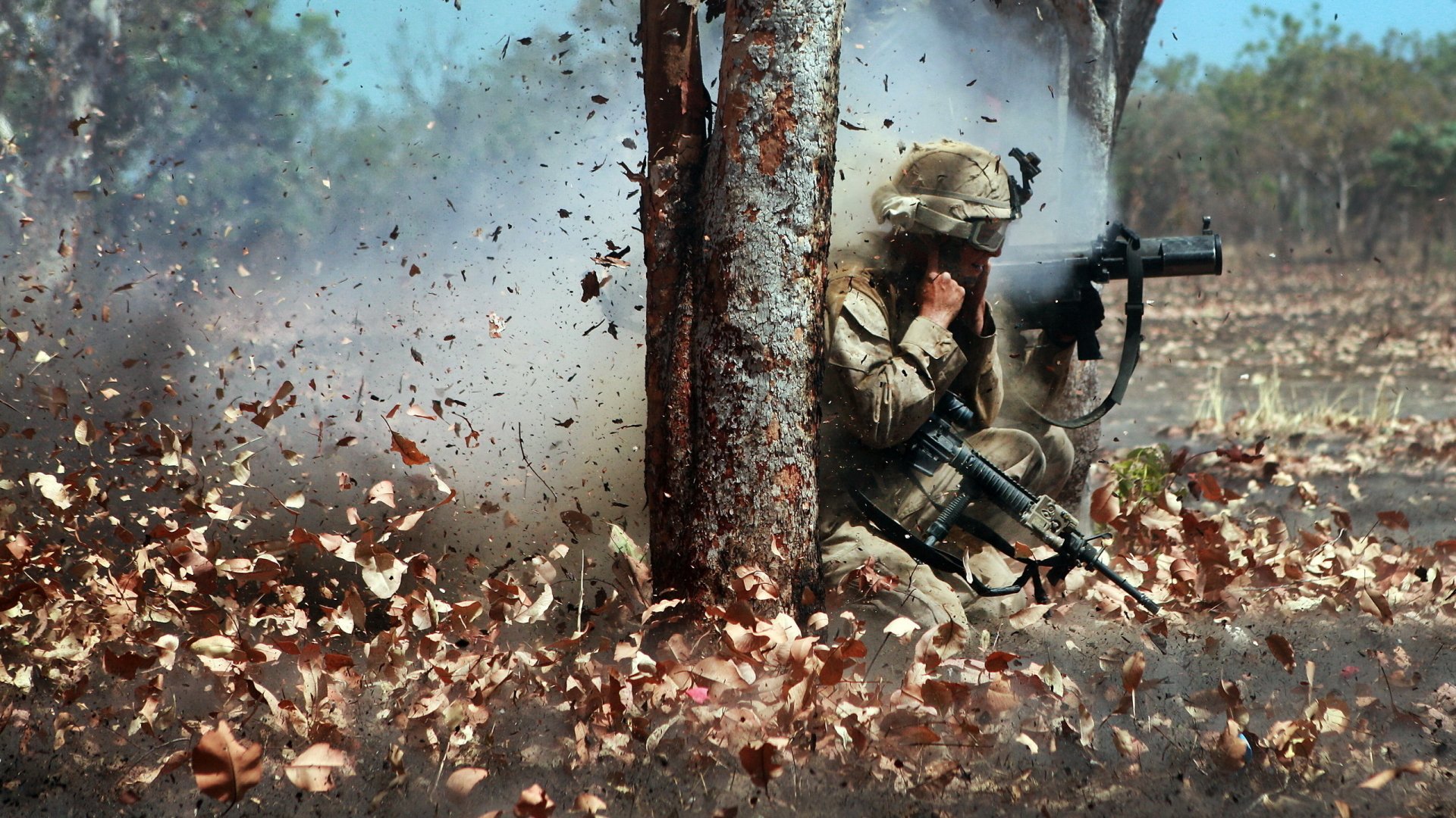 HD Military Action: Soldier Taking Cover in Explosive Combat ...