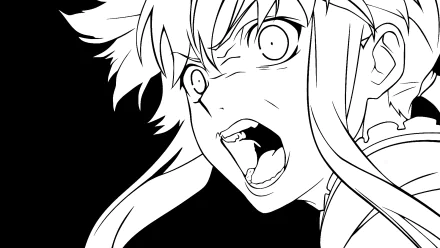 Yuno Gasai from Mirai Nikki depicted in a striking black and white illustration, showcasing her intense expression and dynamic hairstyle. A compelling HD desktop wallpaper choice.