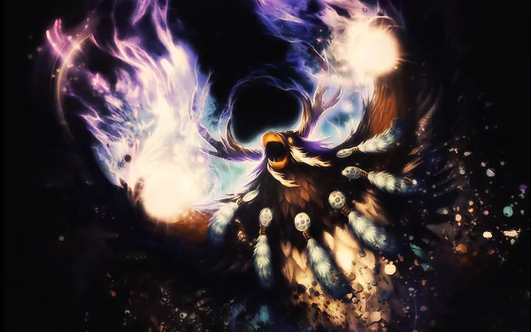 4K Ultra HD World of Warcraft desktop wallpaper featuring a dark, mystical figure with glowing purple flames and skulls in a dynamic, fiery display.