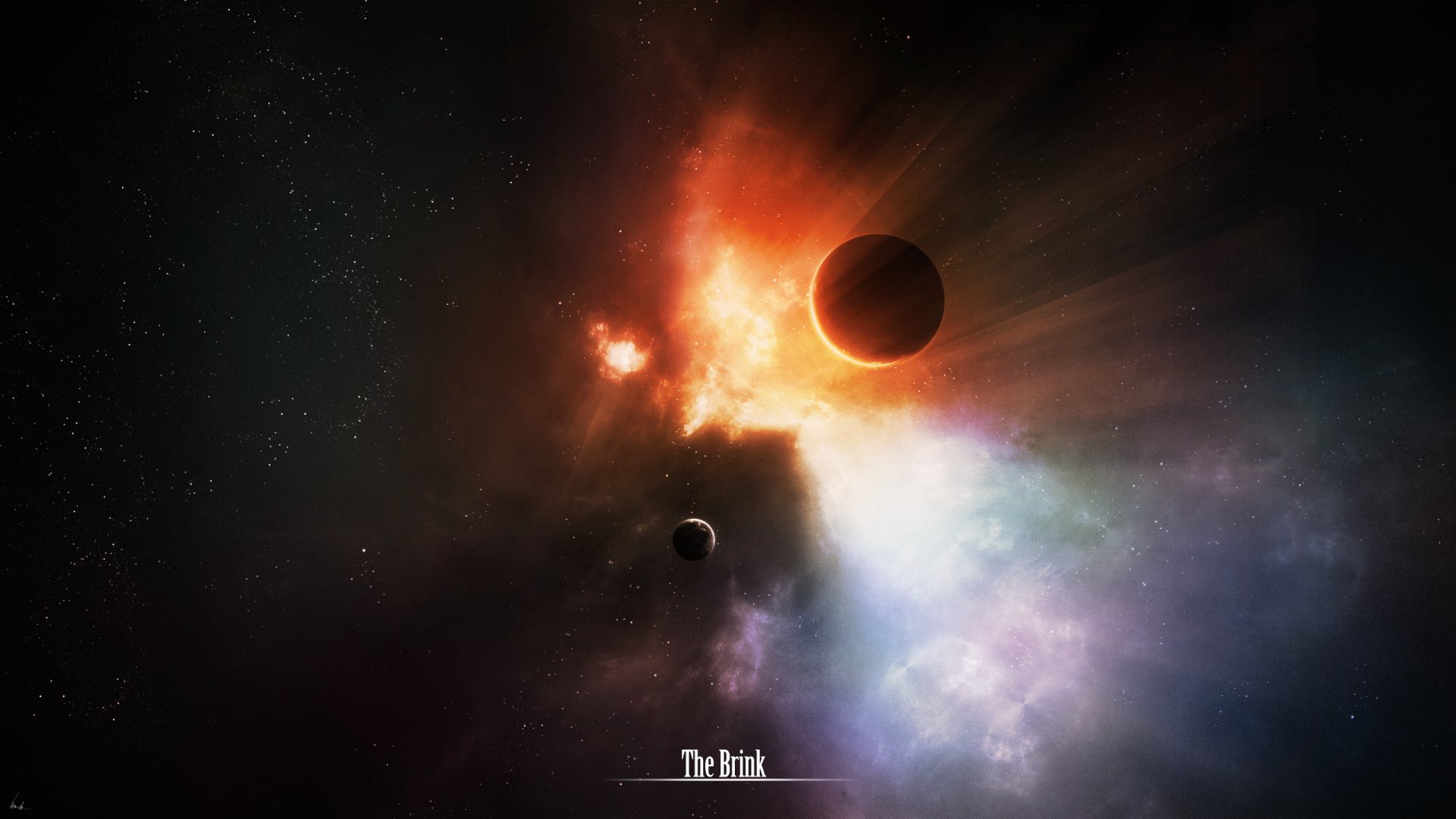 HD sci-fi desktop wallpaper depicting a vibrant space scene with glowing nebulas and multiple planets against a dark starry background.
