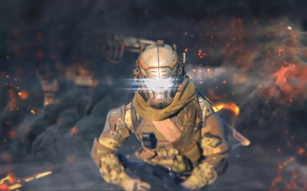 A dynamic HD PC desktop wallpaper featuring a Titanfall pilot in combat gear, surrounded by explosions and dramatic lighting, capturing the intensity of the video game.