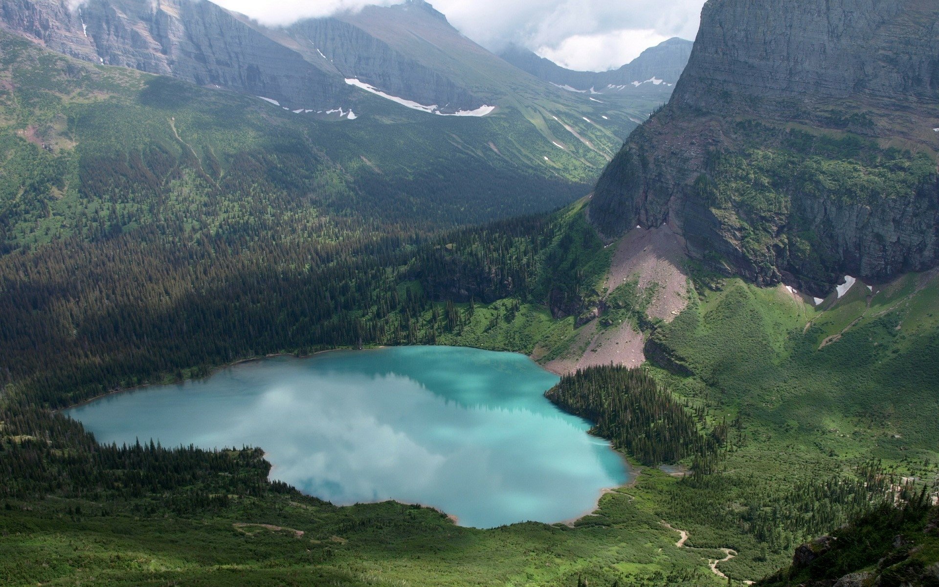 Download Water Valley Nature Mountain Glacier National Park Lake HD Wallpaper