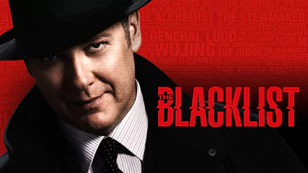 HD desktop wallpaper featuring James Spader as his character from The Blacklist with the show's logo overlay.
