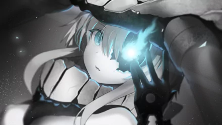 Anime artwork from Kantai Collection featuring a character with blue, glowing eyes. The image is a vibrant HD desktop wallpaper and background.