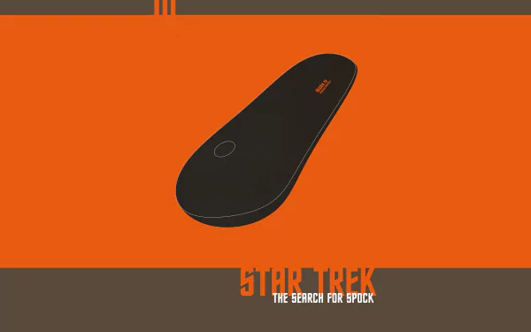 HD desktop wallpaper featuring a minimalist design inspired by Star Trek III: The Search for Spock, showcasing a sleek, futuristic shape against an orange background.