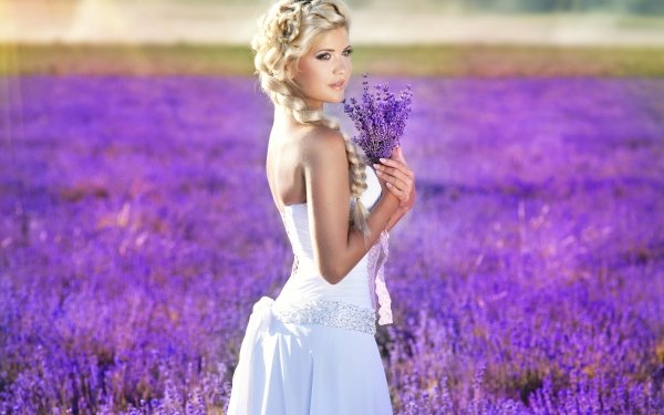 Femmes Mariée Fleur Lavande Bouquet Plait Dress Wedding Dress Fond d'écran HD | Image