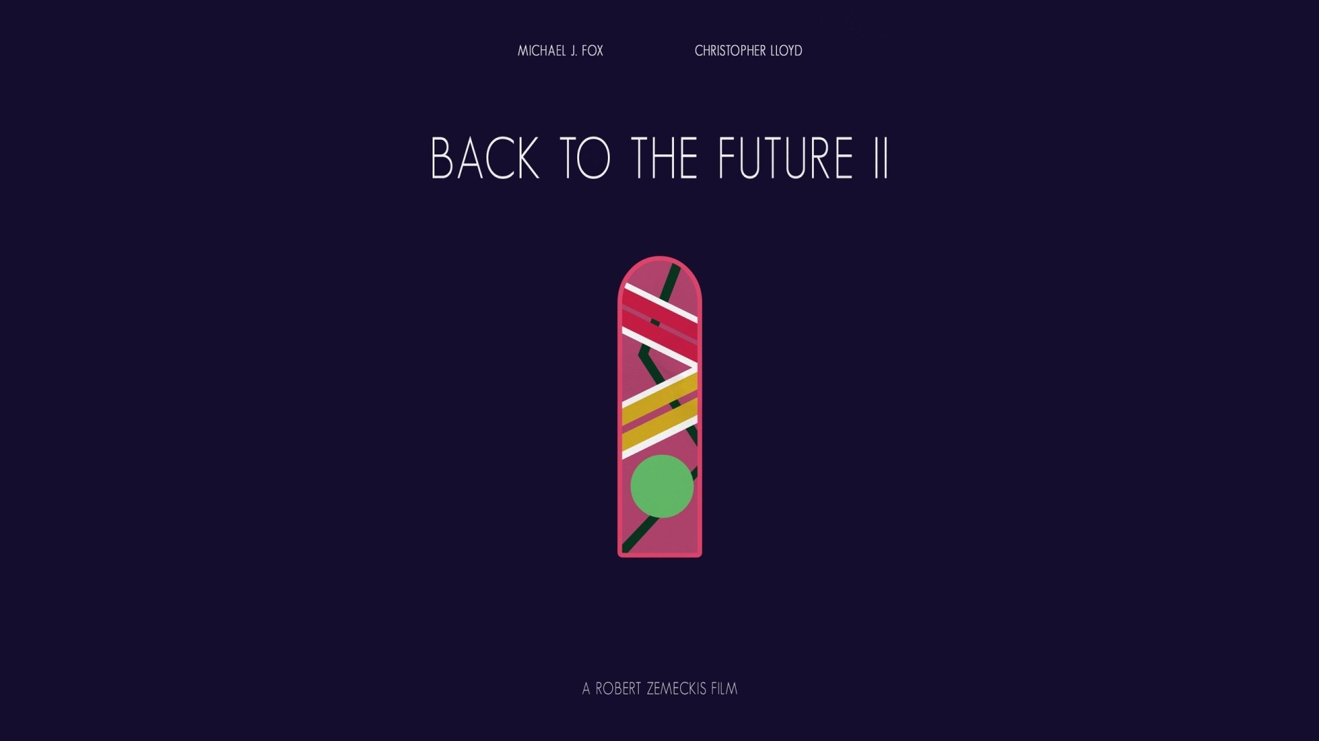 HD PC desktop wallpaper featuring the iconic hoverboard and minimalist design from the movie Back to the Future Part II.