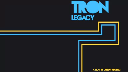 TRON: Legacy 2K Quad HD PC desktop wallpaper — minimalist dark background with neon blue and yellow circuit lines, featuring the TRON: Legacy logo.