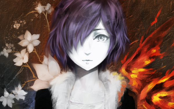 Anime Tokyo Ghoul Touka Kirishima Purple Hair Grey Eyes Kagune Flor Short Hair Fondo de pantalla HD | Fondo de Escritorio