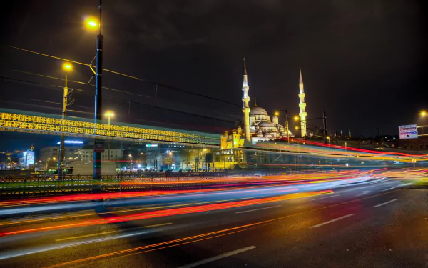 Turkey mosque architecture light night city Istanbul photography time lapse HD Desktop Wallpaper | Background Image