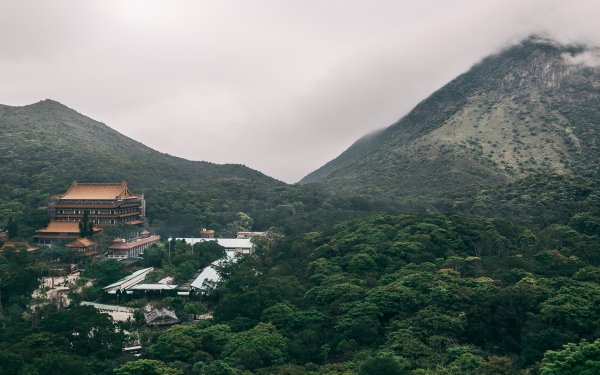 Religious Po Lin Monastery Temples Lantau Island Hong Kong China Mountain Fog HD Wallpaper | Background Image