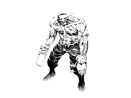 High-contrast black and white Sin City comic style HD desktop wallpaper featuring a muscular, menacing figure with clenched fists and detailed shading.