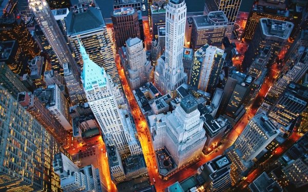 Man Made New York Cities United States City Building Skyscraper Night Light Manhattan HD Wallpaper | Background Image