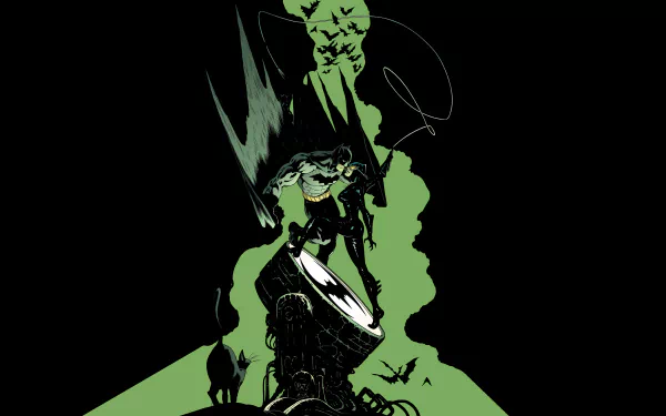 4K Ultra HD comic-style wallpaper featuring Catwoman and Batman in a dynamic dark green and black scene, perfect for PC desktops.