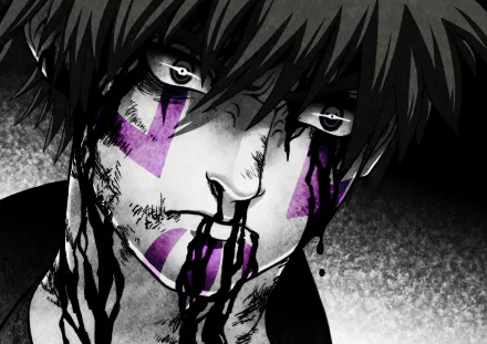 HD desktop wallpaper featuring Kankurō from Naruto, showcasing a striking design with dark colors and dramatic facial markings. An impactful anime backdrop for fans.