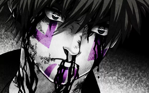 HD desktop wallpaper featuring Kankurō from Naruto, showcasing a striking design with dark colors and dramatic facial markings. An impactful anime backdrop for fans.