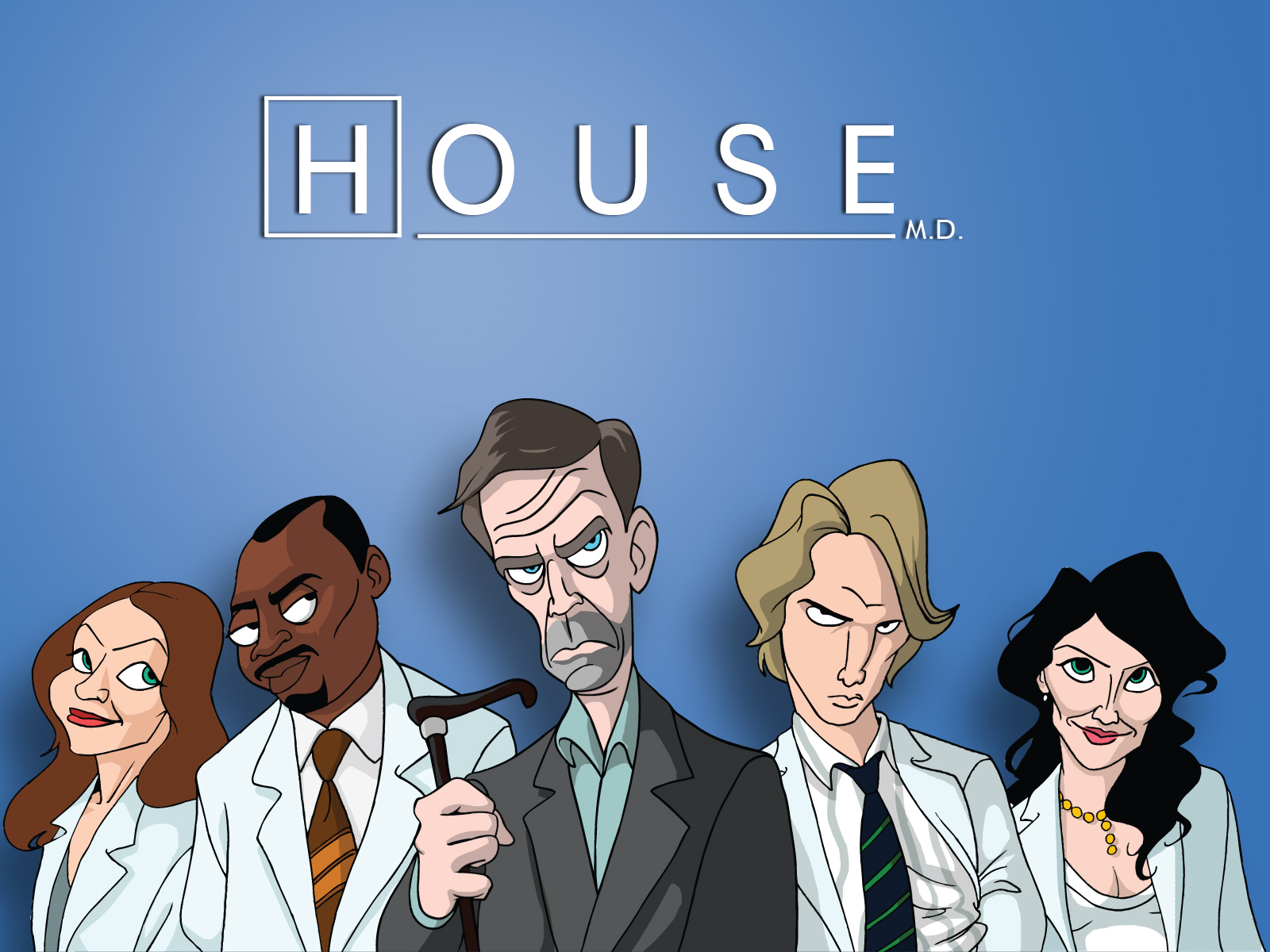 House MD Cast featuring Gregory House, Lisa Cuddy, Eric Foreman, Robert Chase, and Allison Cameron.