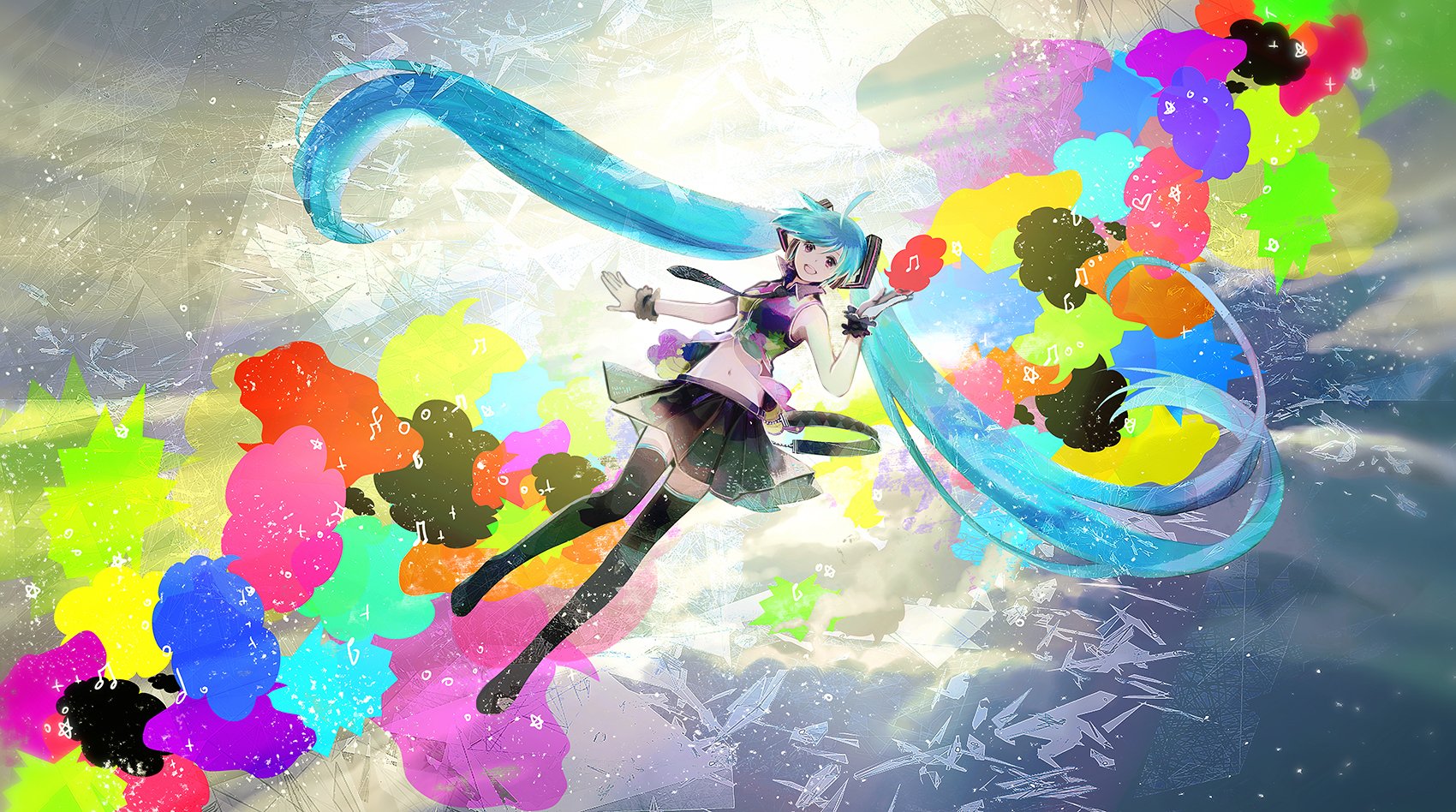 Download Colors Purple Eyes Blue Hair Long Hair Hatsune Miku Anime ...