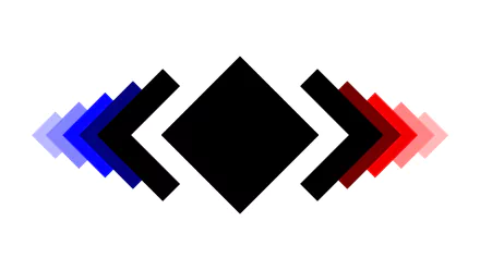 Abstract minimalist design featuring a central black diamond shape with colored arrows in shades of blue and red against a white background. A vibrant HD wallpaper emphasizing geometry and color contrast.