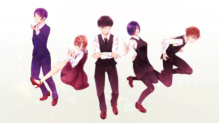 HD anime desktop wallpaper featuring characters from Tokyo Ghoul, standing and posing against a light background.