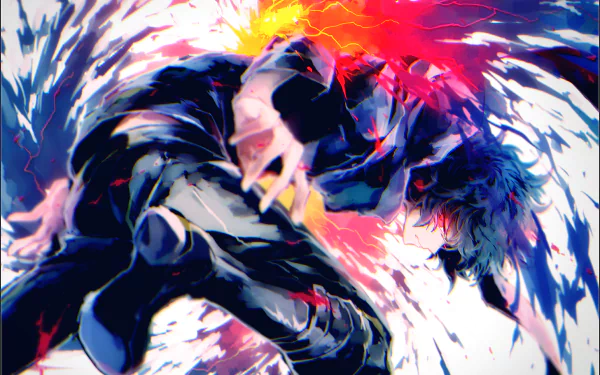 Vivid HD wallpaper featuring Ayato Kirishima from Tokyo Ghoul, showcasing dynamic colors and intense motion. An eye-catching anime background for your desktop.
