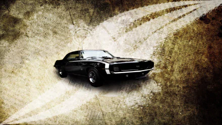 Black Chevrolet Camaro SS muscle car showcased on a textured background in a 4K Ultra HD desktop wallpaper design.