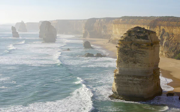 wave coastline ocean sea limestone stacks Australia Victoria (Australia) nature The Twelve Apostles Ocean Waves HD Desktop Wallpaper | Background Image