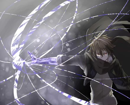 HD desktop wallpaper featuring Shu Ouma from Guilty Crown, manifesting power with a dynamic energy effect in a dramatic pose.