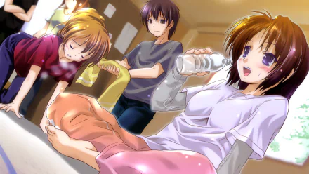HD wallpaper featuring Banri Tada and Kōko Kaga from the anime Golden Time. The characters appear relaxed in a cozy indoor setting, with warm lighting adding to the serene atmosphere.