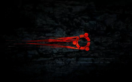A sleek HD desktop wallpaper featuring a dynamic red Ubuntu logo with motion trails against a dark textured background, highlighting Linux and technology themes.