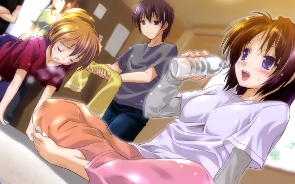 HD wallpaper featuring Banri Tada and Kōko Kaga from the anime Golden Time. The characters appear relaxed in a cozy indoor setting, with warm lighting adding to the serene atmosphere.