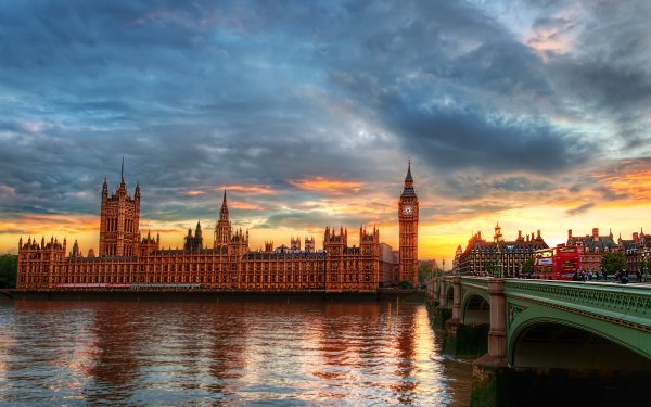 Man Made Palace Of Westminster Palaces United Kingdom Palace London Sunset Cloud Bridge Big Ben HD Wallpaper | Background Image